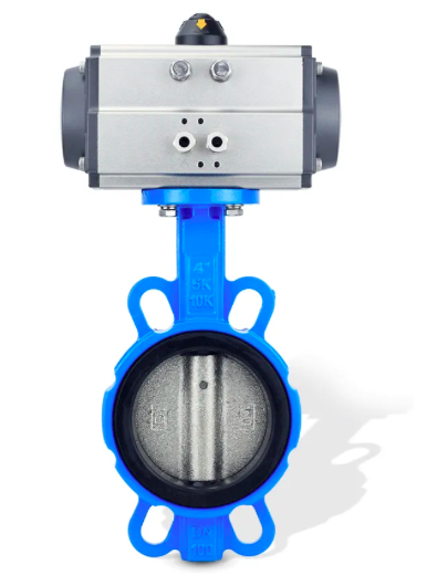 DN100 PN10/PN16 low pressure Pneumatic actuated cast iron rubber lined concentric wafer butterfly valve-Belo Valve