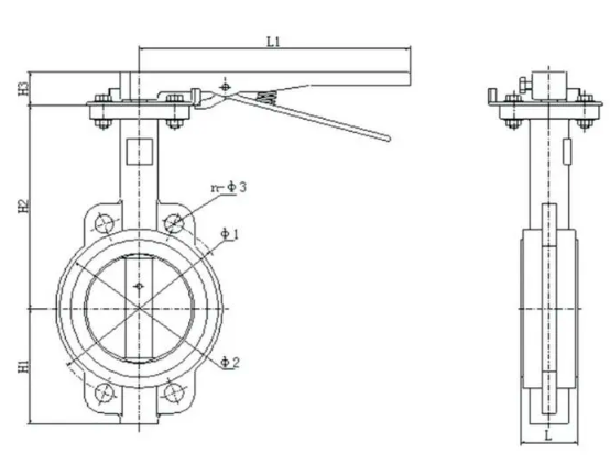 structure drawing for manual concentric wafer butterfly valve-Belo Valve