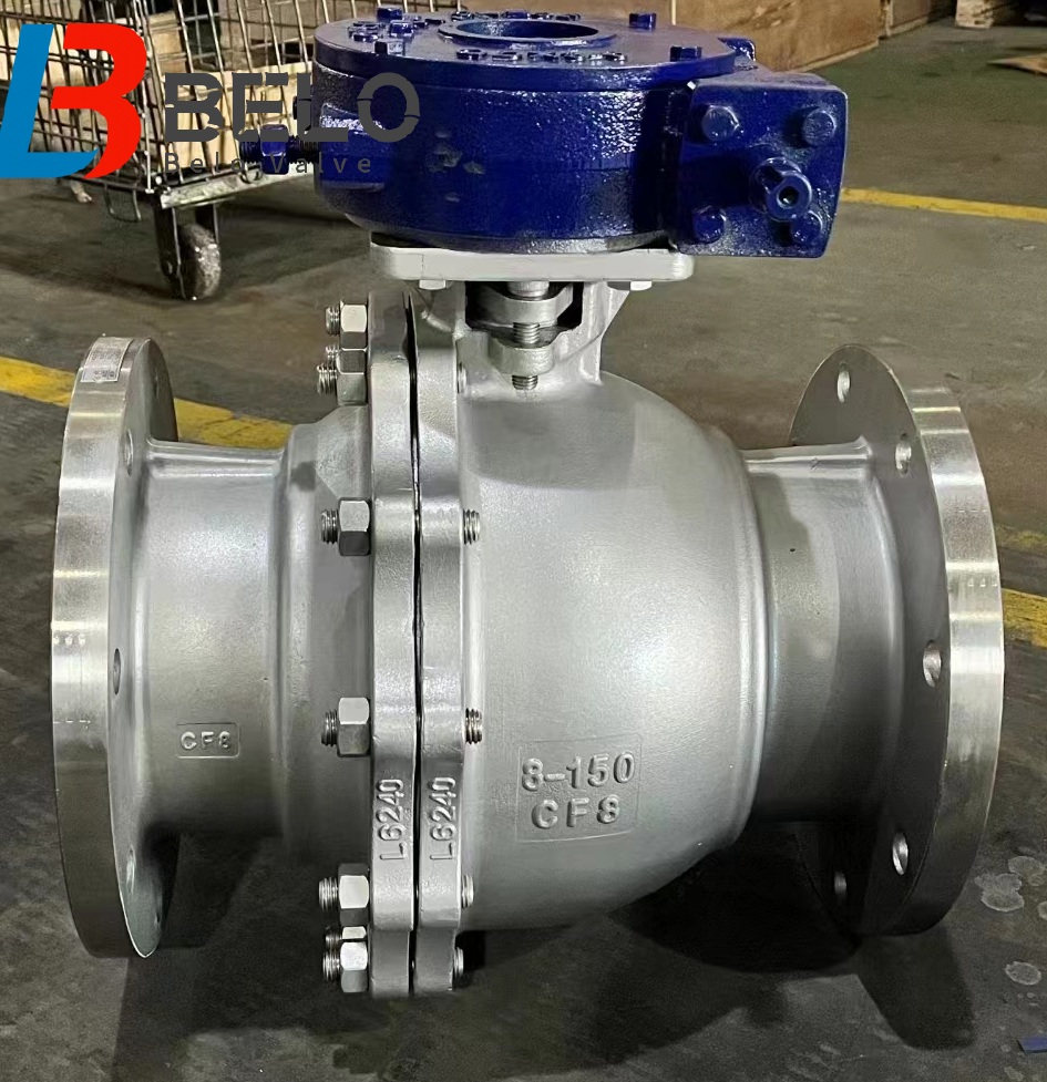 API602 stainless steel CF8 soft sealing float worm gear operated flange ball valve-8-150Lb-Belo Valve