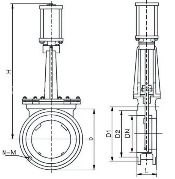 Structural drawing for pneumatic cylinder operated knife gate valve-Belo Valve